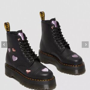 Dr. Martens Sinclair Platform Black Boots with Pink and Purple Hearts